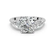 3 Stone Engagement Ring Setting for Radiant Cut Center with Large Pear-Shaped Accents and Prong Head in White Gold