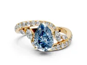 Solitaire Engagement Ring Setting for Fancy Blue Pear-Shaped Center with Pave Bypass Twist Band and Prong Head in Yellow Gold