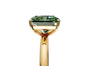 Low-Set Solitaire Engagement Ring Setting for Fancy Green Radiant Cut Center with Thin Plain Band and Prong Head in Yellow Gold