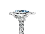 Halo Engagement Ring Setting for Fancy Blue Pear-Shaped Center with Milgrain Pave Band and Bezel Head in Sterling Silver