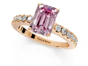 Solitaire Engagement Ring Setting for Fancy Pink Emerald Cut Center with Single Row Accent Band and Prong Head in Rose Gold