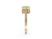 Cathedral Engagement Ring Setting for Fancy Yellow Radiant Cut Center with Antique-Style Pave Band and Prong Head in Yellow Gold