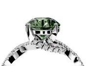 Solitaire Engagement Ring Setting for Fancy Green Round Cut Center with Narrow Twist Pave Band and Prong Head in White Gold