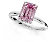 Hidden Halo Engagement Ring Setting for Fancy Pink Emerald Cut Center with Thin Round-Wire Band and Prong Head in Platinum