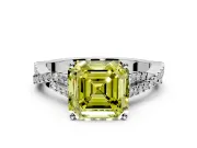 Solitaire Engagement Ring Setting for Fancy Yellow Asscher Cut Center with Twisted Pave Split Shank and Prong Head in Sterling Silver