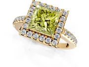 Pave Halo Engagement Ring Setting for Fancy Yellow Princess Cut Center with Single Row Pave Band and Prong Head in Yellow Gold