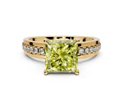 Solitaire Engagement Ring Setting for Fancy Yellow Princess Cut Center with Raised Channel Band and Prong Head in Yellow Gold