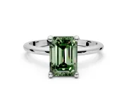 Minimalist Solitaire Engagement Ring Setting for Fancy Green Emerald Cut Center with Thin Band and Prong Head in Platinum