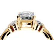 Solitaire Engagement Ring Setting for Emerald Cut Center with Grooved Bar Accent Band and Prong Head in Yellow Gold