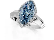 Halo Engagement Ring Setting for Fancy Blue Marquise Center with Knife Ridge Cathedral Band and Prong Head in Platinum