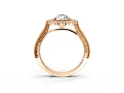 Milgrain Halo Engagement Ring Setting for Pear-Shaped Center with Bezel Point Accents and Prong Head in Rose Gold