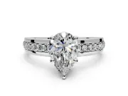 Solitaire Engagement Ring Setting for Pear-Shaped Center with Raised Channel Band and Prong Head in Sterling Silver