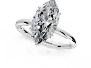 Low-Set Solitaire Engagement Ring Setting for Oval Center with Thin Plain Band and Prong Head in Platinum