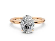 Hidden Halo Engagement Ring Setting for Oval Center with Thin Rounded Band and Prong Head in Rose Gold
