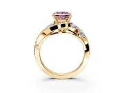 Halo Engagement Ring Setting for Fancy Pink Princess Cut Center with Marquise and Pave Bypass Band and Prong Head in Yellow Gold
