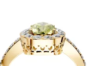 Halo Engagement Ring Setting for Fancy Yellow Pear-Shaped Center with Heart-Shaped Openwork, Pave Band and Prong Head in Yellow Gold