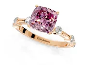 Solitaire Engagement Ring Setting for Fancy Pink Cushion Cut Center with Bezel Station Band and Prong Head in Rose Gold
