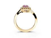 Starburst Halo Engagement Ring Setting for Fancy Pink Emerald Cut Center with Flat Cathedral Band and Prong Head in Yellow Gold