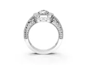 Milgrain Halo Engagement Ring Setting for Pear-Shaped Center with Pave Band and Prong Head in Sterling Silver