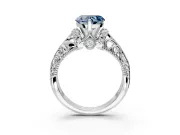 Solitaire Engagement Ring Setting for Fancy Blue Heart-Shaped Center with Filigree Accent Basket and Prong Head in Sterling Silver