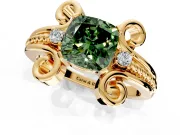 Solitaire Engagement Ring Setting for Fancy Green Cushion Cut Center with Twisted Band and Scroll Prong Head in Yellow Gold