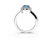 Halo Engagement Ring Setting for Fancy Blue Cushion Cut Center with Inner Milgrain Border and Prong Head in White Gold