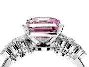 Cluster Engagement Ring Setting for Fancy Pink Asscher Cut Center with 2-Row Shoulder Clusters and Prong Head in Platinum