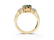 3 Stone Engagement Ring Setting for Fancy Green Heart-Shaped Center with Matching Side Accents and Prong Head in Yellow Gold