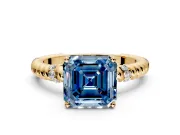 Rope Engagement Ring Setting for Fancy Blue Asscher Cut Center with Accent Shoulders and Prong Head in Yellow Gold