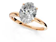 Hidden Halo Engagement Ring Setting for Oval Center with Thin Round-Wire Band and Prong Head in Rose Gold