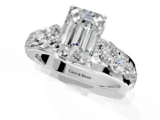 Solitaire Engagement Ring Setting for Emerald Cut Center with Graduated Shared Prongs and Prong Head in Sterling Silver