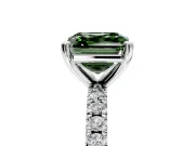 Solitaire Engagement Ring Setting for Fancy Green Asscher Cut Center with Fine Pave Band and Claw Prong Head in Platinum