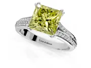 Solitaire Engagement Ring Setting for Fancy Yellow Princess Cut Center with Pave Rail Split Shank and Prong Head in Sterling Silver