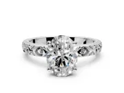 Solitaire Engagement Ring Setting for Oval Center with XO Engraved Band and Prong Head in Platinum