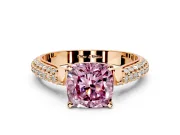 Solitaire Engagement Ring Setting for Fancy Pink Cushion Cut Center with Multi-Row Accents and Prong Head in Rose Gold