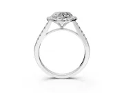 Halo Engagement Ring Setting for Heart-Shaped Center with Narrowing Pave Band and Prong Head in Platinum