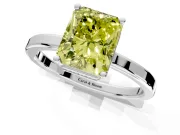 Hidden Halo Engagement Ring Setting for Fancy Yellow Radiant Cut Center with Wide Flat Plain Band and Prong Head in White Gold