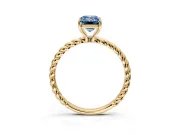 Solitaire Engagement Ring Setting for Fancy Blue Emerald Cut Center with Plain Twisted Rope Band and Prong Head in Yellow Gold