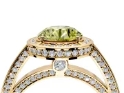 Halo Engagement Ring Setting for Fancy Yellow Round Cut Center with Framed Halo, Pave Band and Prong Head in Yellow Gold