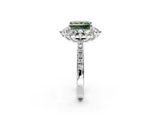Floral Halo Engagement Ring Setting for Fancy Green Princess Cut Center with Pave Accents and Prong Head in White Gold