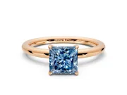 Low-Set Solitaire Engagement Ring Setting for Fancy Blue Princess Cut Center with Thin Plain Band and Prong Head in Rose Gold