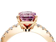 Solitaire Engagement Ring Setting for Fancy Pink Radiant Cut Center with Single Row Accent Band and Prong Head in Rose Gold