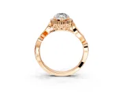 Halo Engagement Ring Setting for Marquise Center with Leaf Motif Split Shank and Prong Head in Rose Gold