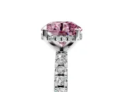Solitaire Engagement Ring Setting for Fancy Pink Round Cut Center with Band of Accents and Prong Head in Platinum