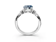 Solitaire Engagement Ring Setting for Fancy Blue Heart-Shaped Center with Grooved Bar Accent Band and Prong Head in Sterling Silver