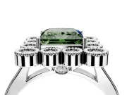 Cluster Halo Engagement Ring Setting for Fancy Green Princess Cut Center with Milgrain Bezel Accents and Prong Head in White Gold
