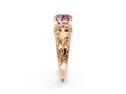 Solitaire Engagement Ring Setting for Fancy Pink Round Cut Center with Filigree Accent Basket and Prong Head in Rose Gold