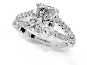 Solitaire Engagement Ring Setting for Radiant Cut Center with Pave Split Shank and Prong Head in White Gold