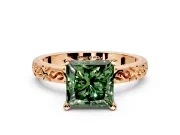 Solitaire Engagement Ring Setting for Fancy Green Princess Cut Center with Scrollwork Band and Prong Head in Rose Gold