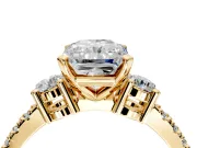 3 Stone Engagement Ring Setting for Radiant Cut Center with Round Cut Side Accents and Prong Head in Yellow Gold